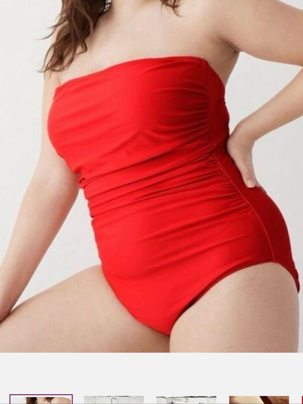 J.Crew Women's Ruched Bandeau One-Piece Swimsuit Red Size 22